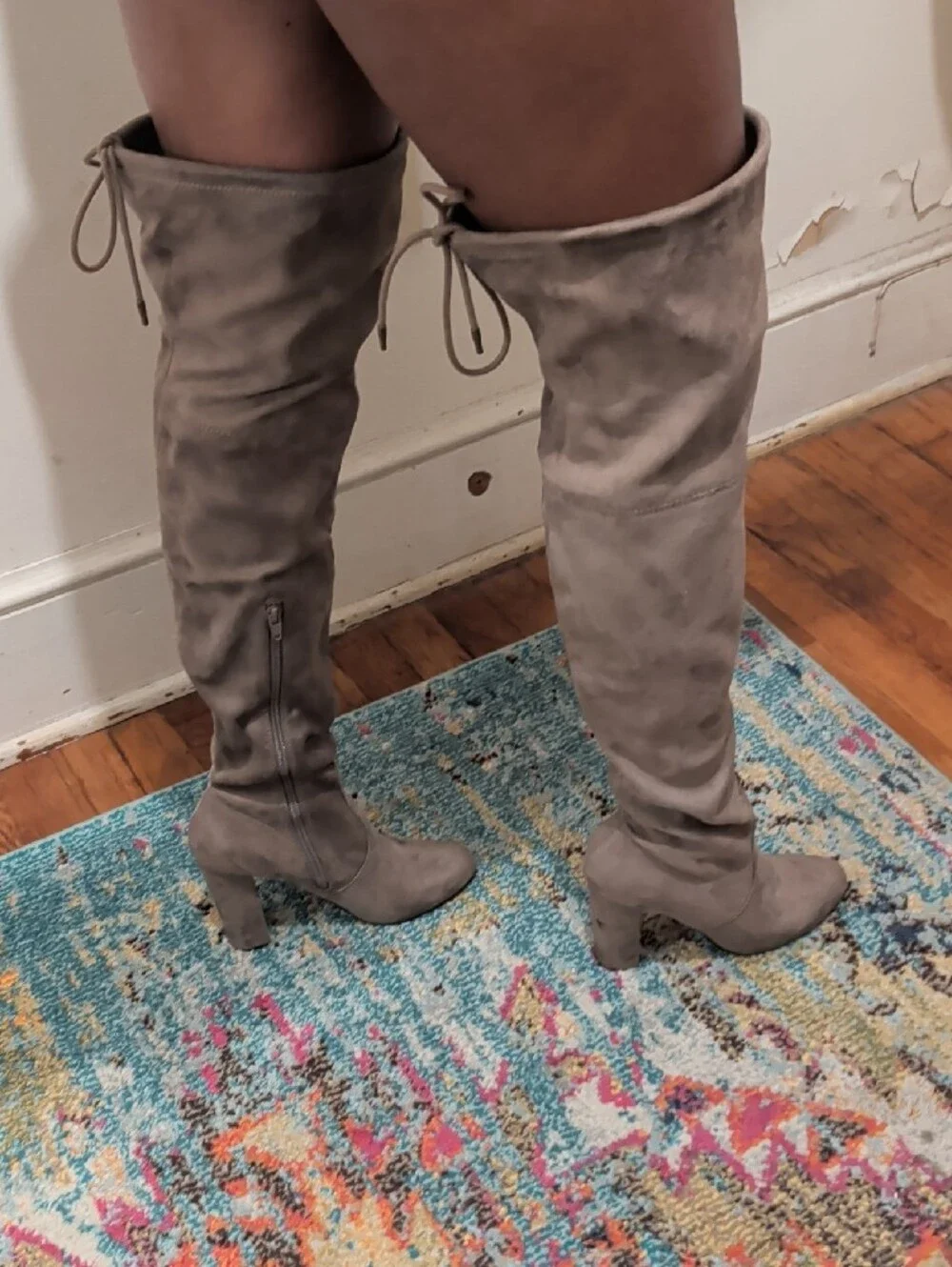 Taupe Over-the-Knee Suede Block Heel Boots